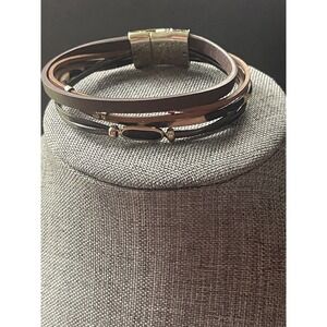 Leather Unisex Brown Boho Beaded Festival Minimalist Resortwear Wrap Bracelet